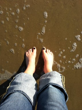 EB's feet in water