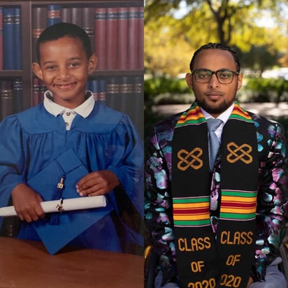 Kindergarten Graduation in 1999 and 2020 UNT Bachelors Graduate  