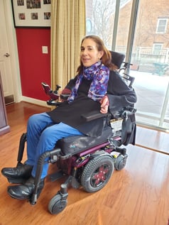 Sheri in her new wheelchair