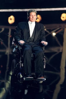 Christopher Reeves at the 1997 Emmy Awards, two years after suffering the accident that left him a person with quadriplegia. Photo: Getty