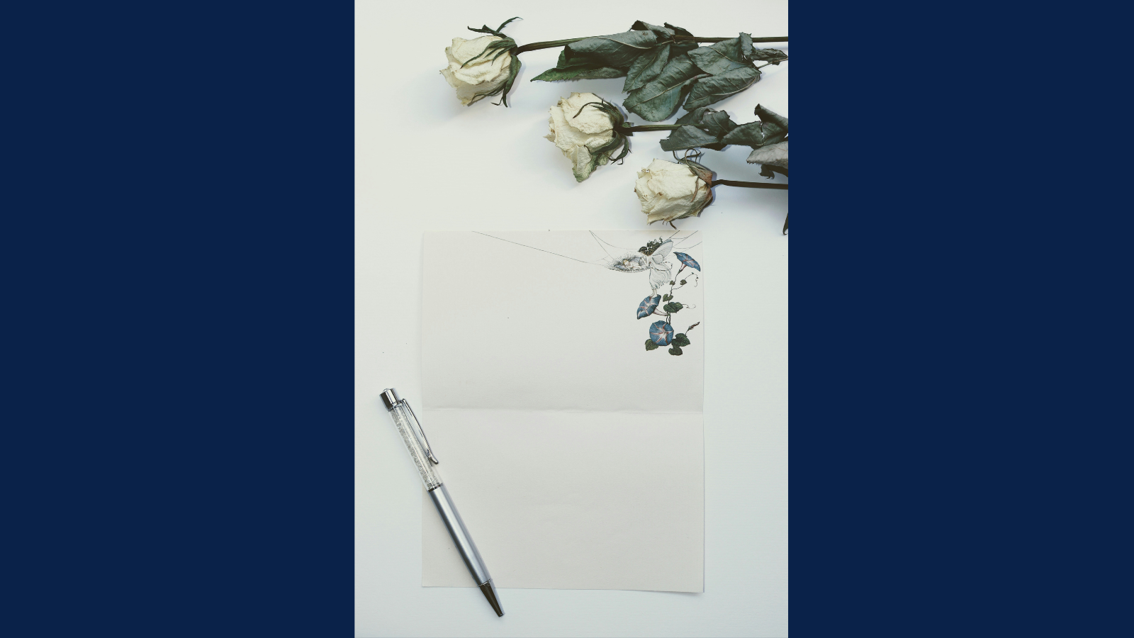 pen, letter, roses