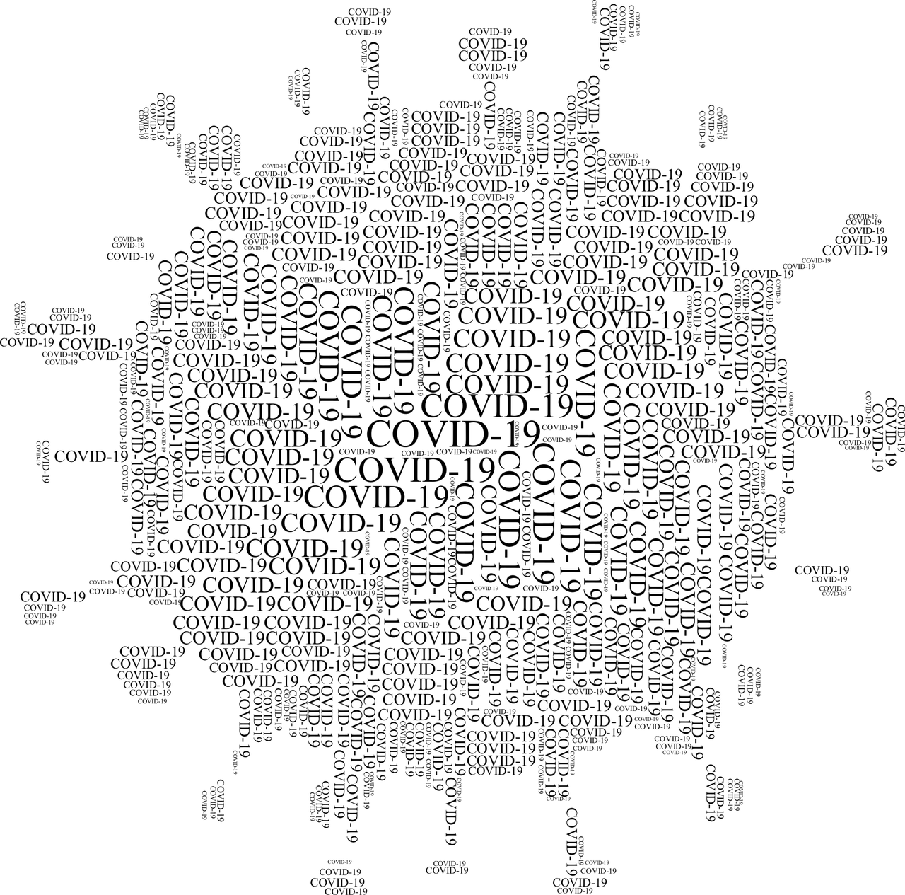 The word COVID-19 shaped in the form of the virus