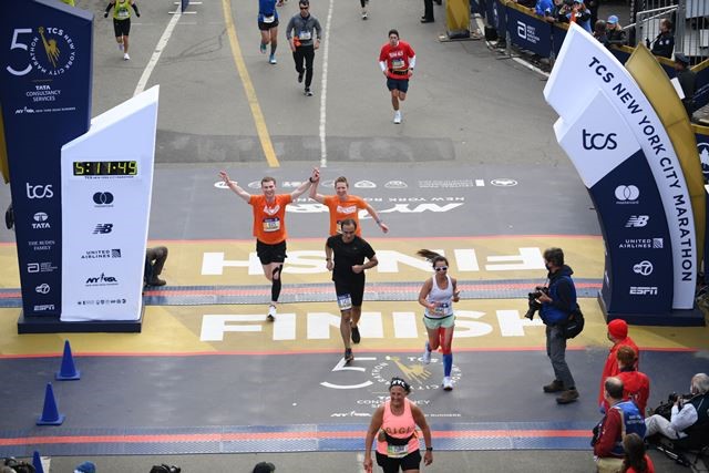 Jeff crossing the finish line at the New York City Marathon